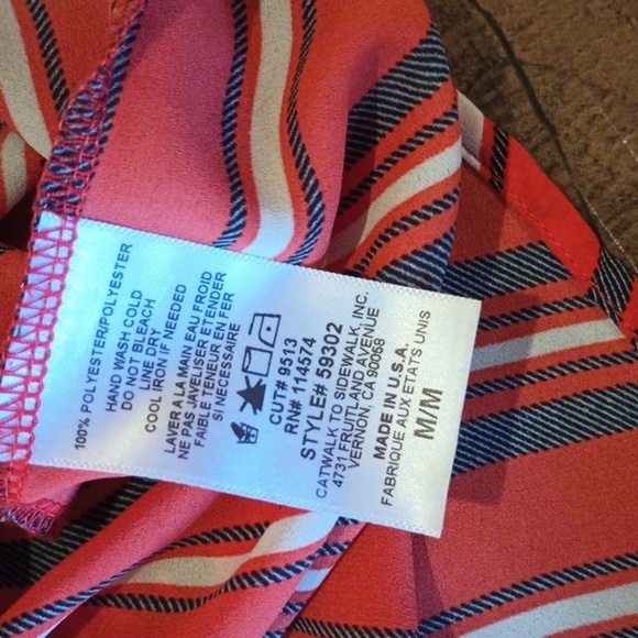 Pleione Red White Blue Pin Stripe LightWeight Flowy Cap Sleeve Blouse A1 - Picture 3 of 4